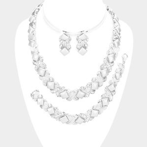 3pcs Pave Rhinestone Crisscross Necklace Set